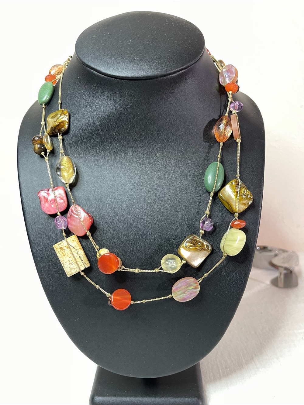 Lia Sophia Multi-Color Multi-Shape Shells & Stones Gold Tone Chain Necklace